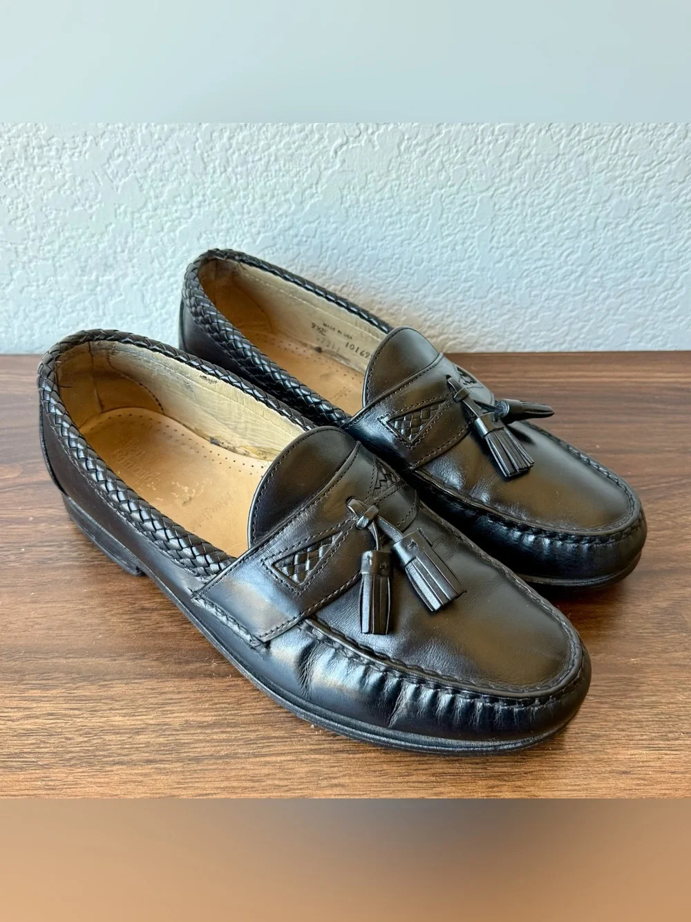 Allen Edmonds Maxfield Black Leather Loafers Men’s 9.5 E USA Woven Trim